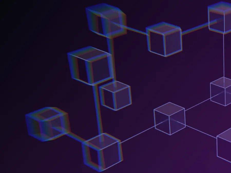 Réseau de cubes reliés entre eux sur fond sombre, image des liens entre partenaires
